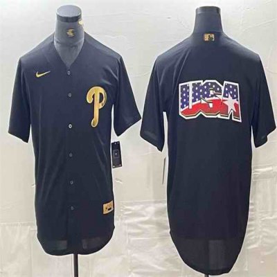 Men's Philadelphia Phillies Black Team Big Logo Cool Base Stitched Baseball Jersey