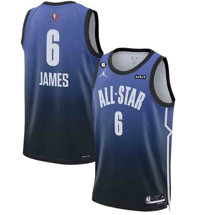 Men's 2023 All-Star #6 LeBron James Blue With NO.6 Patch Game Swingman Stitched Basketball Jersey