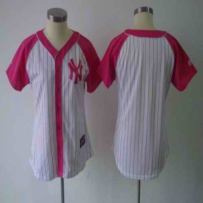 Yankees Blank White/Pink Women's Splash Fashion Stitched MLB Jersey