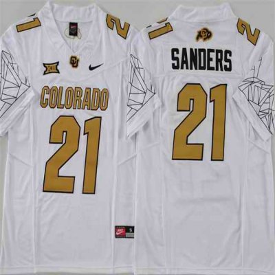 Men's Colorado Buffaloes #21 Shilo Sanders White 2024 With Big 12 XII Patch 2024 F.U.S.E Stitched Football Jersey