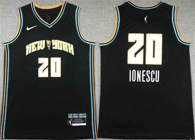 Men's New York Liberty #20 Sabrina Ionescu Black Stitched Jersey