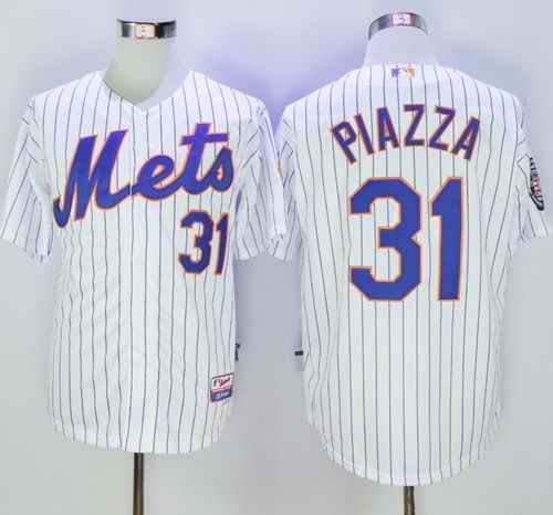 Mets #31 Mike Piazza White(Blue Strip) 2016 Hall Of Fame Patch Stitched MLB Jersey