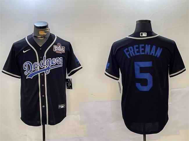 Men's Los Angeles Dodgers #5 Freddie Freeman Black 2024 World Series Cool Base Stitched Baseball Jersey