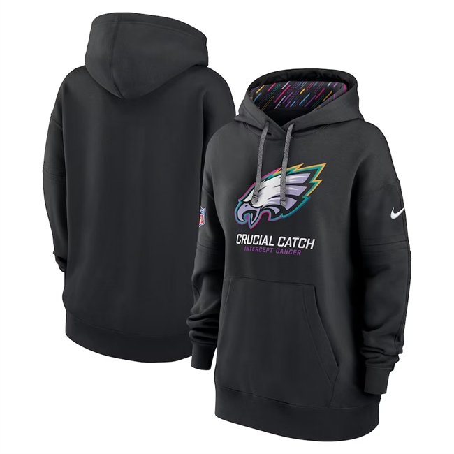 Women's Philadelphia Eagles Black 2024 Crucial Catch Club Pullover Hoodie(Run Small)