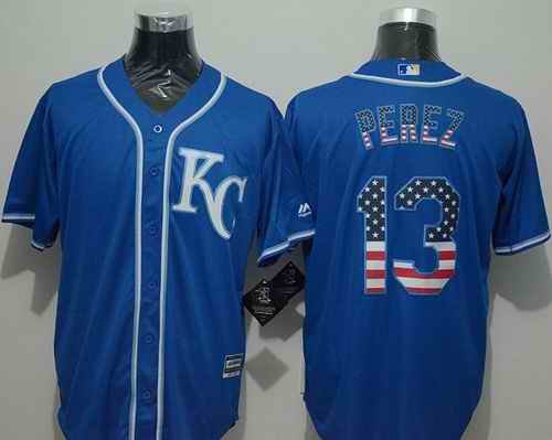 Royals #13 Salvador Perez Blue USA Flag Fashion Stitched MLB Jersey