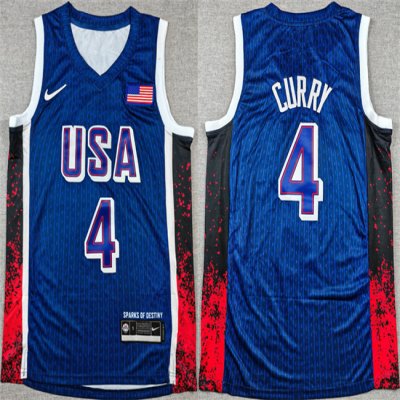 Men's USA Basketball #4 Stephen Curry Navy 2024 Olympics Stitched Jersey