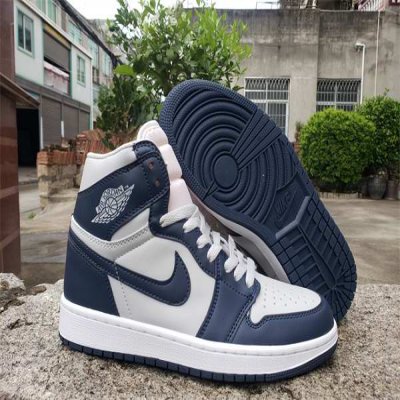 Men's Running Weapon Air Jordan 1 Grey/Navy Shoes 0237