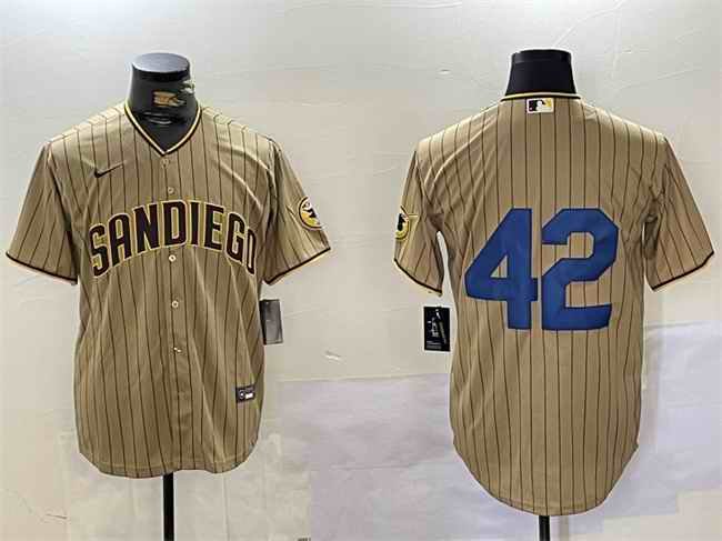 Men's San Diego Padres #42 Jackie Robinson Tan Cool Base Stitched Baseball Jersey