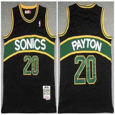 Men's Oklahoma City Thunder #20 Gary Payton Black 1994-95 Throwback SuperSonics Stitched Jersey