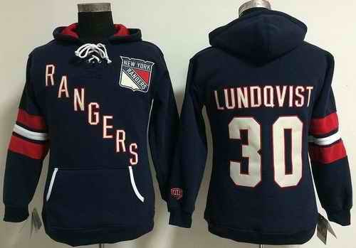 New York Rangers #30 Henrik Lundqvist Navy Blue Women's Old Time Heidi NHL Hoodie