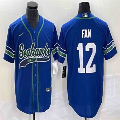 Men's Seattle Seahawks #12 Fan Royal Throwback Cool Base Stitched Baseball Jersey