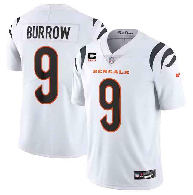 Men's Cincinnati Bengals #9 Joe Burrow White With 4-Star C Patch Vapor Untouchable Limited Stitched Jersey