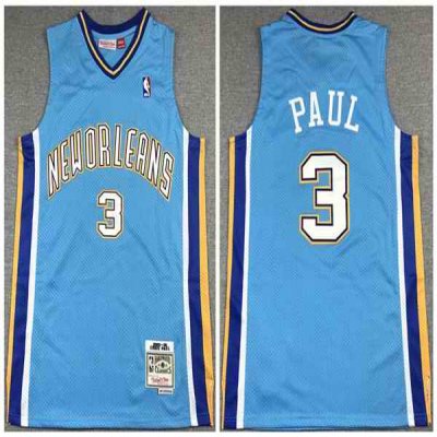 Men's New Orleans Hornets #3 Chris Paul 2005-06 Light Blue Throwback Stitched Jersey