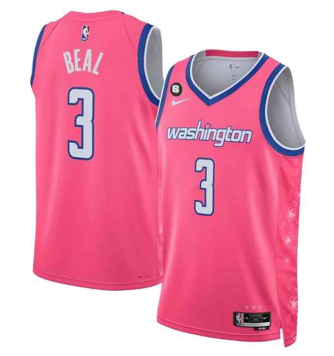 Men's Washington Wizards #3 Bradley Beal 2022/23 Pink Cherry Blossom City Edition With NO.6 Patch Limited Stitched Basketball Jersey