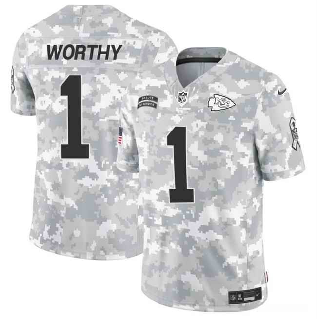 Men's Kansas City Chiefs #1 Xavier Worthy 2024 F.U.S.E Arctic Camo Salute to Service Limited Stitched Football Jersey