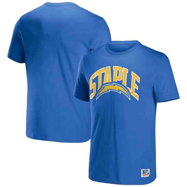 Men's Los Angeles Chargers x Staple Light Blue   Logo Lockup T-Shirt