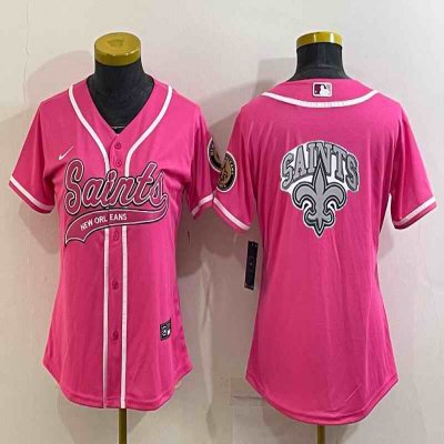 Women's New Orleans Saints Pink Team Big Logo With Patch Cool Base Stitched Baseball Jersey(Run Small)