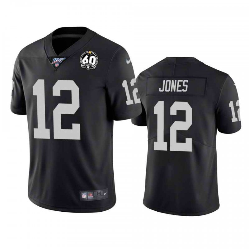 Men's Oakland Raiders #12 Zay Jones Black 100th Season with 60 Patch Vapor Limited Stitched NFL Jersey