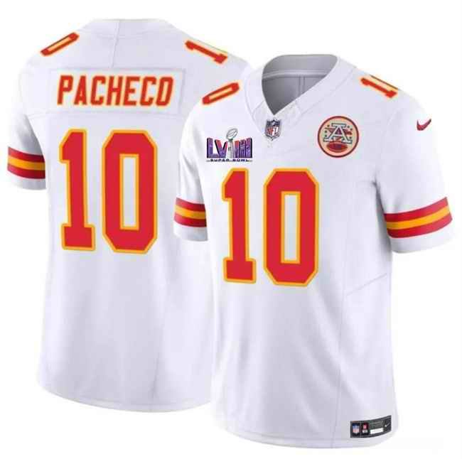 Youth Kansas City Chiefs #10 Isiah Pacheco White Super Bowl LVIII Patch 2023 F.U.S.E. Vapor Untouchable Limited Stitched Jersey