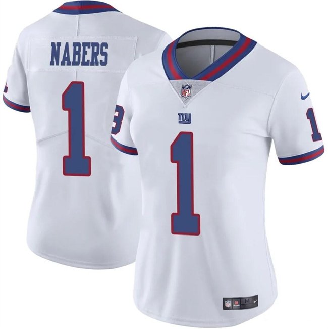 Women's New York Giants #1 Malik Nabers White Color Rush Stitched Jersey(Run Small)