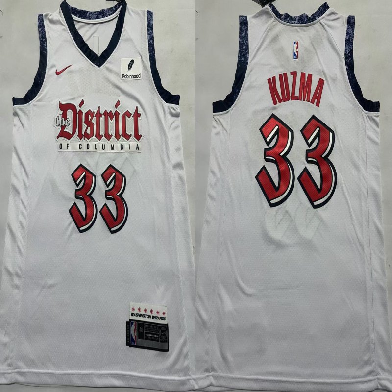 Men's Washington Wizards #33 Kyle Kuzma White Stitched Jersey