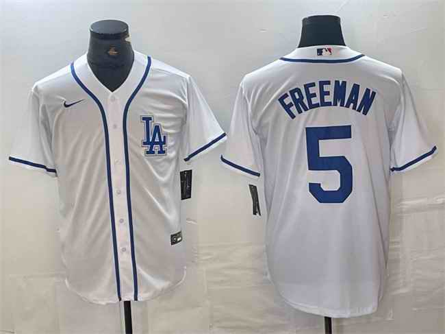 Men's Los Angeles Dodgers #5 Freddie Freeman White Cool Base Stitched Baseball Jersey