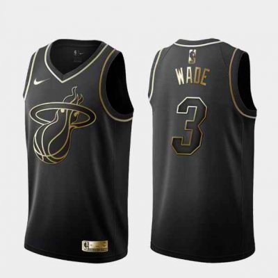 Men's Miami Heat #3 Dwyane Wade Black 2019 Golden Edition Stitched NBA Jersey