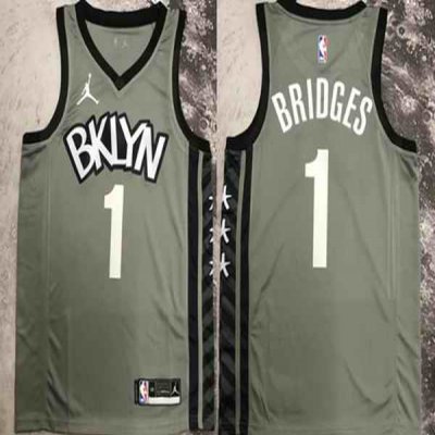 Men's Brooklyn Nets #1 Mikal Bridges Gray Stitched Basketball Jersey