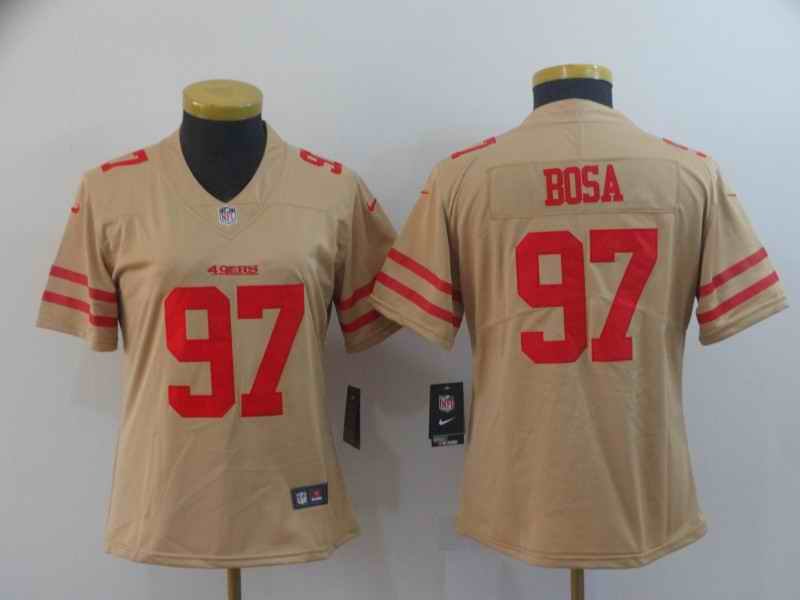 Women's NFL San Francisco 49ers #97 Nick Bosa  2019 Gold Inverted Legend Stitched NFL Jersey(Runs Small)