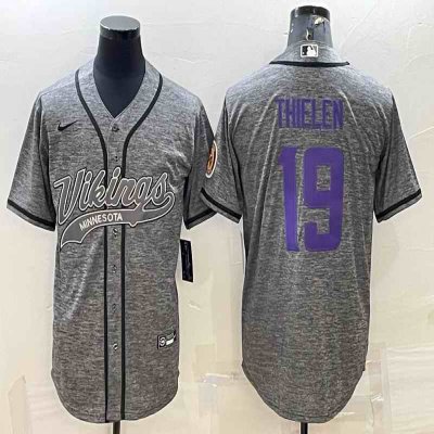 Men's Minnesota Vikings #19 Adam Thielen Grey With Patch Cool Base Stitched Baseball Jersey