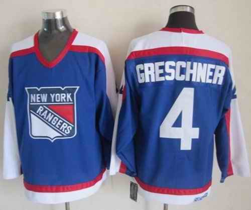 Rangers #4 Ron Greschner Blue/White CCM Throwback Stitched NHL Jersey