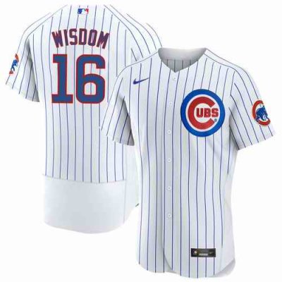 Men's Chicago Cubs #16 Patrick Wisdom White Flex Base Stitched Jersey