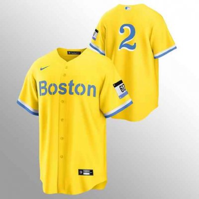 Men's Boston Red Sox #2 Xander Bogaerts Gold 2021 City Connect Stitched MLB Jersey