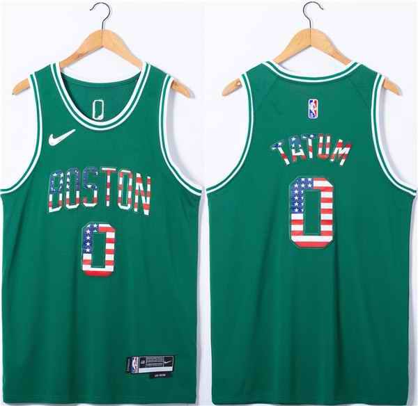 Men's Boston Celtics #0 Jayson Tatum USA Flag Green Stitched Jersey