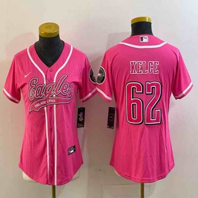 Youth Philadelphia Eagles #62 Jason Kelce Pink Cool Base Stitched Baseball Jersey