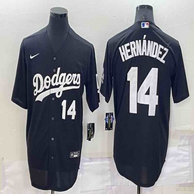 Men's Los Angeles Dodgers #14 Kik' Hern'ndez Black Cool Base Stitched Jersey