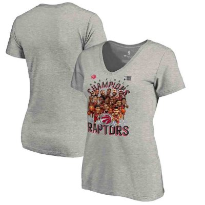 Women's Toronto Raptors Heather Charcoal 2019 NBA Finals Champions Caricature Roster V-Neck T-Shirt