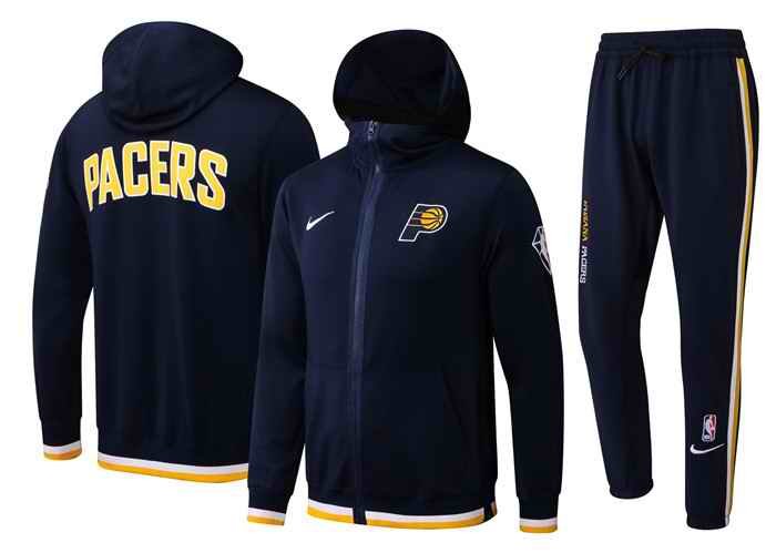 Men's Indiana Pacers 75th Anniversary Navy Performance Showtime Full-Zip Hoodie Jacket And Pants   Suit