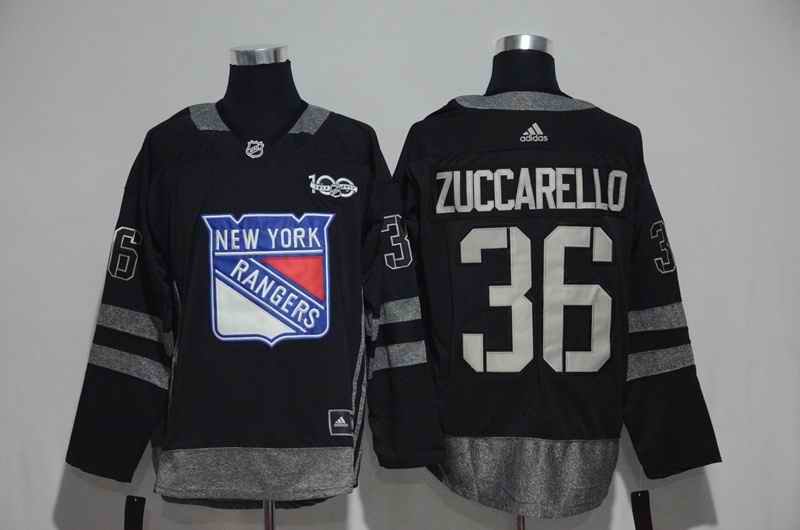 New York Rangers #36 Mats Zuccarello Black Men's 1917-2017 100th  Anniversary Stitched NHL Jersey