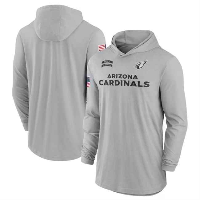 Men's Arizona Cardinals 2024 Gray Salute to Service Lightweight Performance Long Sleeve Hooded T-Shirt