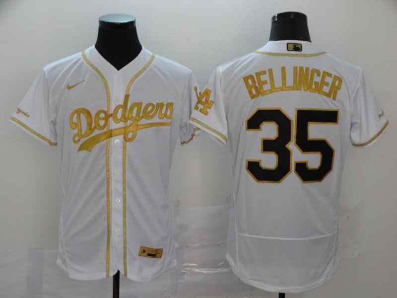 Men's Los Angeles Dodgers #35 Cody Bellinger 2020 White Golden Flex Base Stitched MLB Jersey