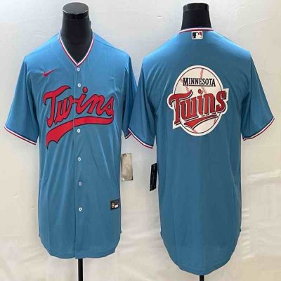 Men's Minnesota Twins Blue Team Big Logo Cool Base Stitched Jersey