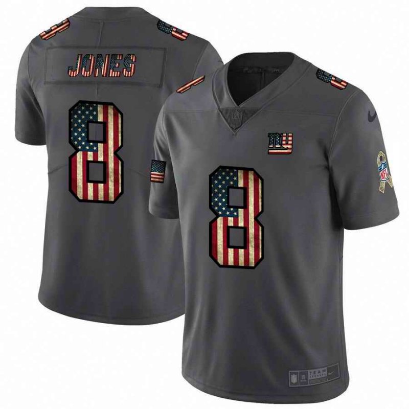 Men's New York Giants #8 Daniel Jones Grey 2019 Salute To Service USA Flag Fashion Limited Stitched NFL Jersey