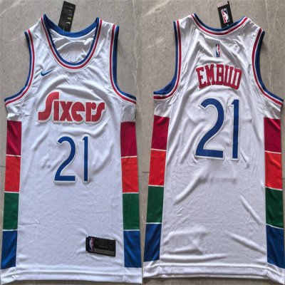 Men's Philadelphia 76ers #21 Joel Embiid White 2024/25 City Edition Stitched Jersey