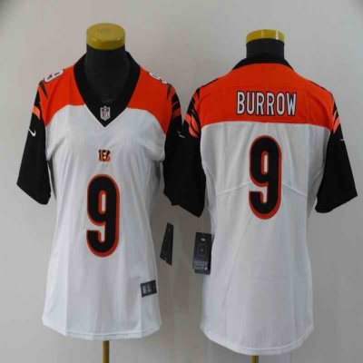 Women's Cincinnati Bengals #9 Joe Burrow White Vapor Stitched Jersey(Run Small)