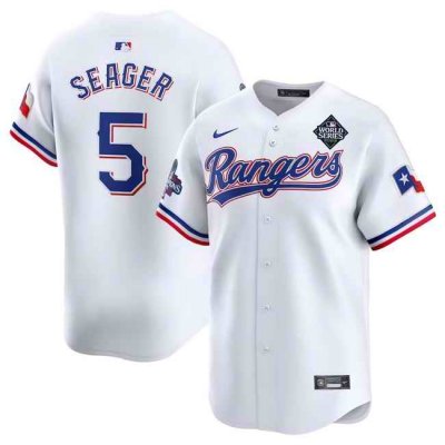 Men's Texas Rangers #5 Corey Seager White 2023 World Series Patch And Champions Patch Stitched Baseball  Jersey