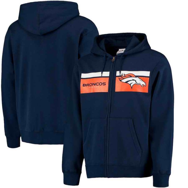 Men's Denver Broncos Navy Majestic Touchback Full-Zip NFL Hoodie