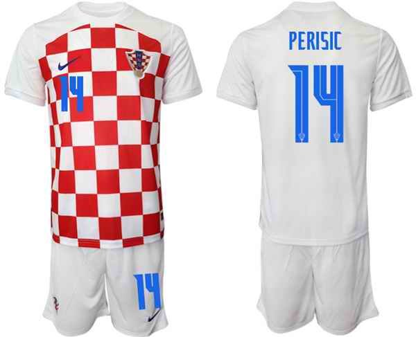 Men's Croatia #14 Perisic White Home Soccer Jersey Suit