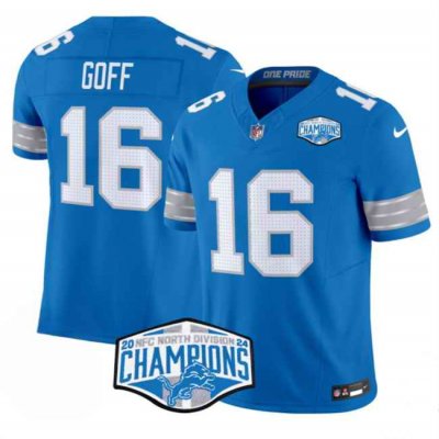 Men's Detroit Lions #16 Jared Goff Blue 2024 NFC North Champions F.U.S.E. Vapor Limited Stitched Jersey