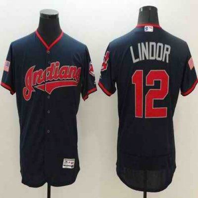 Indians #12 Francisco Lindor Navy Blue Fashion Stars & Stripes Flexbase Authentic Stitched MLB Jersey